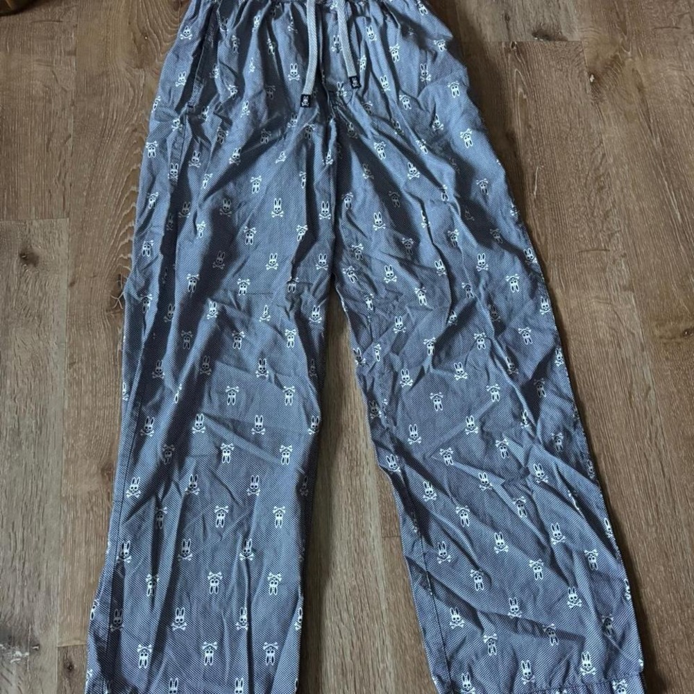 Psycho Bunny‎ Pants Mens Large Black & White Lounge Pajama Bunny Print Sz S